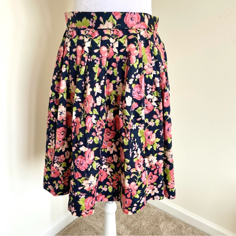 Brooks Brothers 0P Navy Floral Pleated A-Line Skirt Cottage Romantic Preppy Vint